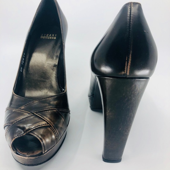 Khaki Brown Stuart Weitzman Peep Toe Shoe - Picture 3 of 7
